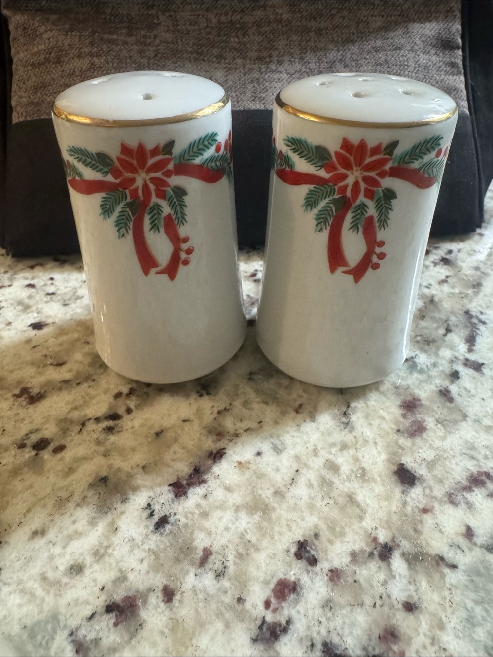 Porcelain Holiday Poinsettia Salt and Pepper Shakers - White and Red